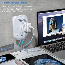 6-Outlet Surge Protector, Wall Outlet Extender Multi Plug Outlet Wall Adapter with 2 USB Charging Ports 2.4 A, 490 Joules, ETL Listed for Home, School, Office, White