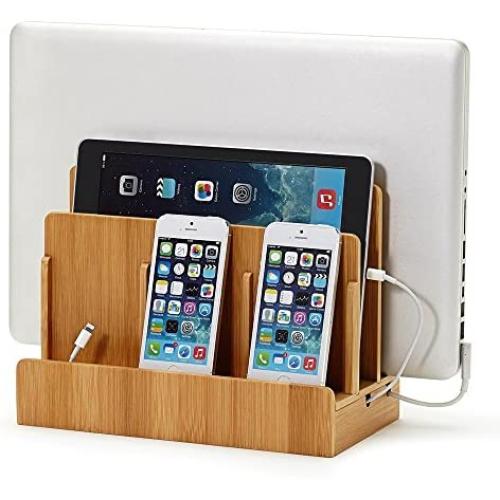 Great Useful Stuff G.U.S. Multi-Device Charging Station Dock & Organizer - Multiple Finishes Available. for Laptops, Tablets, and Phones - Strong Build, Eco-Friendly Bamboo