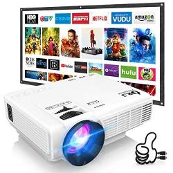 DR. J Professional HI-04 Mini Projector Outdoor Movie Projector with 100Inch Projector Screen, 1080P Supported Compatible with TV Stick, Video Games, HDMI,USB,TF,VGA,AUX,AV [Latest Upgrade]