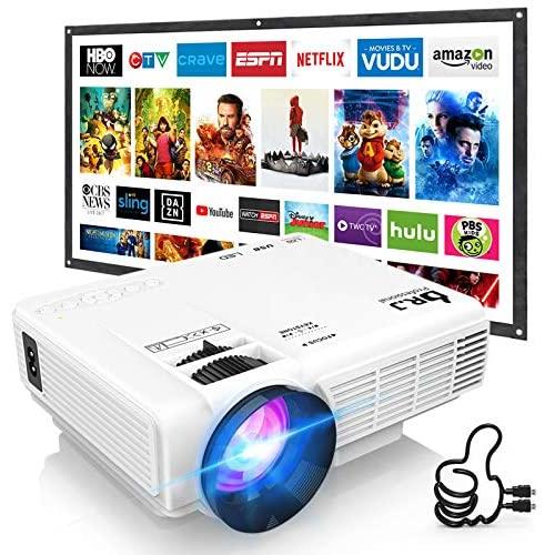 DR. J Professional HI-04 Mini Projector Outdoor Movie Projector with 100Inch Projector Screen, 1080P Supported Compatible with TV Stick, Video Games, HDMI,USB,TF,VGA,AUX,AV [Latest Upgrade]