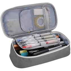 ProCase Pencil Bag Pen Case, Big Capacity Students Stationery Pouch Holder Desk Organizer with Zipper for Pens Pencils Highlighters Gel Pen Markers School Supplies Students Office Clerks -Grey