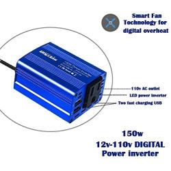 Bapdas 150W Car Power Inverter DC 12V to 110V AC Car Converter with 3.1A Dual USB Car Adapter-Blue
