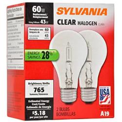LEDVANCE 52550 Halogen Bulb Clear A19, 43 watt, Pack of 2, 2 Count