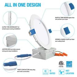 JJC 6 Inch Ultra Thin Led Recessed Lighting with Junction Box,5000K Daylight White, CRI90+, IC Rated,850 Lumens 13W 65W Eqv. Dimmable Led Downlight ETL and Energy Star Certified- Pack of 12