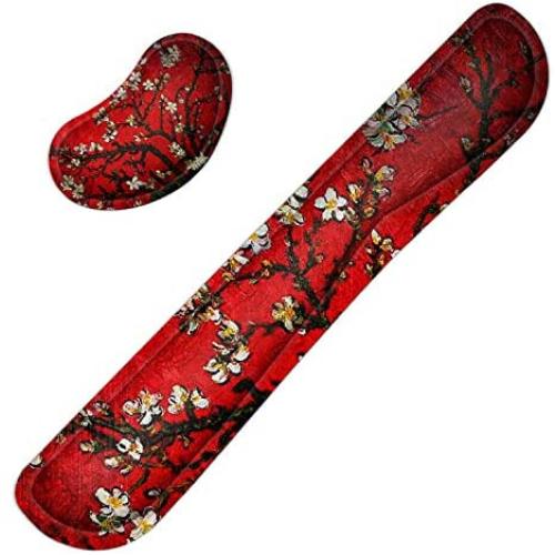 Meffort Inc Gaming Keyboard Wrist Pad & Mouse Wrist Rest Cushion Support Combo Set – Durable Ergonomic Anti Slip Non-Slip Base - Cherry Blossoming