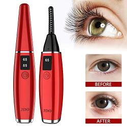 JDO Heated Eyelash Curler Electric Eyelash Curler USB Rechargeable Electronic Eye Lashes Curling Comb Quick Heating Long Lasting (Red#2)