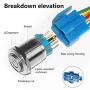 Monrand 22mm Latching Push Button Switch,12V DC ON/Off Self-Locking Latching Push Button Switch Waterproof LED Light Toggle Switches with Wire Socket Plug 7/8'' Mounting Hole,Blue Light