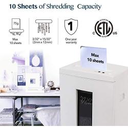 WOLVERINE 10-Sheet Super Micro Cut High Security Level P-5 Heavy Duty Paper/CD/Card Ultra Quiet Shredder for Home Office by 40 Mins Running Time and 6 Gallons Pullout Waste Bin SD9112(White ETL)