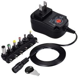 Variable/Universal DC Voltage (3V, 4.5V, 5V, 6V, 7.5V, 9V, 12V) Power Supply with Six Different Plug Types