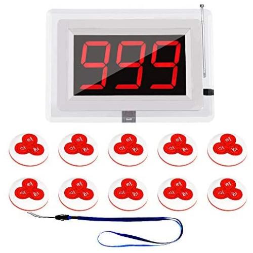 Wireless Calling System Restaurant Pager System Customers Patient Caregiver Alert Smart Calling Button for Hospital Church Cafe Nurse Call System with 1 Display Receiver