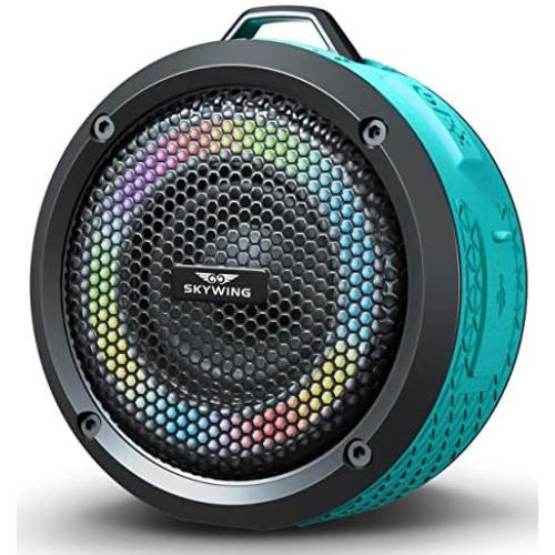 SKYWING Soundace S6 - Small Portable Speaker IPX7 Waterproof Shower Bluetooth Speaker with LED Lights 15H Playtime Perfect Mini Wireless Outdoor Speaker for Pool Beach Travel Camping Hiking BBQ Gift