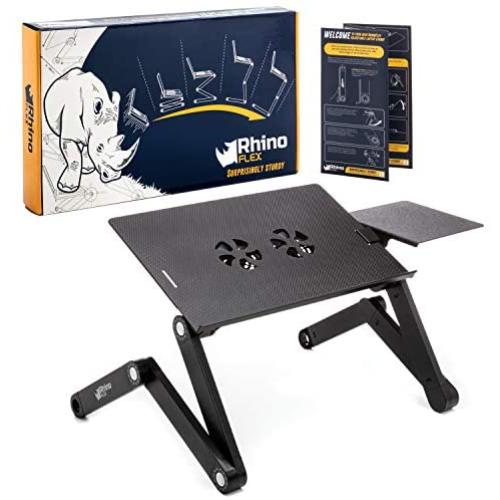 Adjustable Laptop Stand - Use It as a Foldable Standing Desk at The Office, Portable Computer Holder for Writing, Cozy Desk in Bed or on The Sofa - Laptop Table with Cooling Fans - Great as a Gift