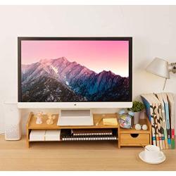 Monitor Stand Riser Desk Organizer-Bamboo 2 Tier Laptop Stand with Drawers, Adjustable Desktop Storage Organizer for Computer, Printer, Cellphone-Use in Office,Home/Reduce Neck &Eye Strain(Basic)