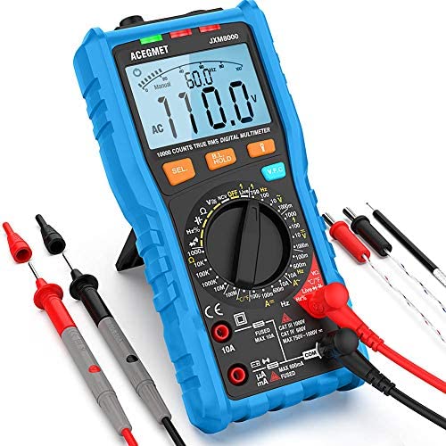 Digital Multimeter, ACEGMET TRMS Auto/Manual Ranging Multimeter Tester AC/DC Current, Voltage Meter Measures Resistance, Frequency, Temperature, 10000 Counts Volt Meter NCV with LCD Backlit Display