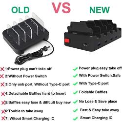 Foldable USB Charging Station Dock - 5-Port - Fast Charger Docking Station for Multiple Devices - Multi Device Charger Organizer - Compatible with Apple iPad iPhone and Android Cell Phone and Tablet