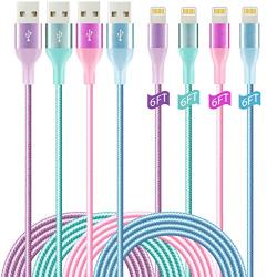 iPhone Charger Lightning Cable 4Pack(6/6/6/6ft) 4Color MFi Certified Nylon Braided Long Fast USB Cord HaoKanDe Compatible for iPhone 11Pro MAX Xs XR X 8 7 6S 6 Plus SE 5S 5C (Purple+Blue Green Rose)
