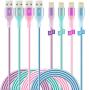 iPhone Charger Lightning Cable 4Pack(6/6/6/6ft) 4Color MFi Certified Nylon Braided Long Fast USB Cord HaoKanDe Compatible for iPhone 11Pro MAX Xs XR X 8 7 6S 6 Plus SE 5S 5C (Purple+Blue Green Rose)