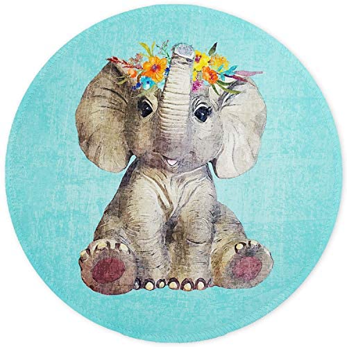 ITNRSIIET [20% Larger] Mouse Pad with Stitched Edge Premium-Textured Mouse Mat Waterproof Non-Slip Rubber Base Round Mousepad for Laptop Computer PC Office 8.7×8.7×0.12 inches Baby Elephant