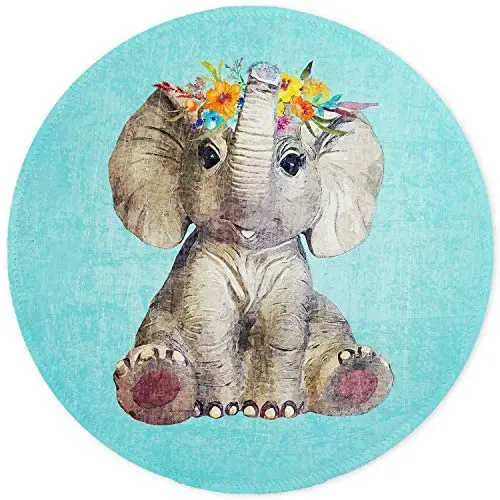 ITNRSIIET [20% Larger] Mouse Pad with Stitched Edge Premium-Textured Mouse Mat Waterproof Non-Slip Rubber Base Round Mousepad for Laptop Computer PC Office 8.7×8.7×0.12 inches Baby Elephant