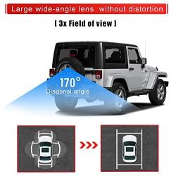 FEXON Backup Reverse Rear View Spare Tire Mount Camera Replacement for Jeep Wrangler 2007-2018 JK for Aftermarket and Factory Radio with RCA Uconnect Plug Adapter