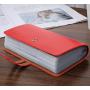 Leather Business Card Organizer, RFID Blocking Credit Card Holder, Professional Business Card Holder and Name Card Book, Credit Card Protector - Holds 96 Cards (Red)