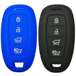 2Pcs Coolbestda Silicone Key Fob Cover Protector Keyless Jacket Remote Control Holder for Hyundai Kona Azera Grandeur IG Black Blue