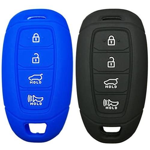 2Pcs Coolbestda Silicone Key Fob Cover Protector Keyless Jacket Remote Control Holder for Hyundai Kona Azera Grandeur IG Black Blue