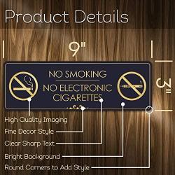 No Smoking No Electronic Cigarettes - Laser Engraved Sign - 3''x9'' - .050 Black and Gold Plastic