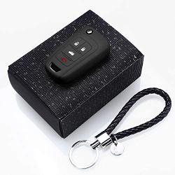 4 Buttons Remote Key Silicone Rubber Keyless Entry Shell Case Fob and Key Skin Cover fit for Chevrolet Camaro Cruze Volt Equinox Spark Malibu Sonic Buick for Opel (BLACK)