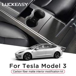 LUCKEASY Car Central Control Panel Protective Patch for Tesla Model 3 2017-2020 Real Carbon Fiber (Matt) 3pcs/Set
