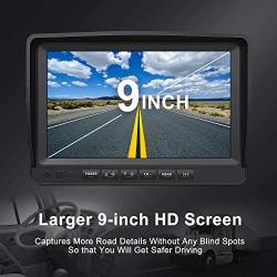 Fookoo Ⅱ HD Wired Backup Camera System, 9'' Quad Split Monitor with Recording IP69 Waterproof Rear-View Side-View Cameras with Parking Lines, Reversing for RV/Truck/Trailer/Bus/Tractor/5th Wheel (DY4C)