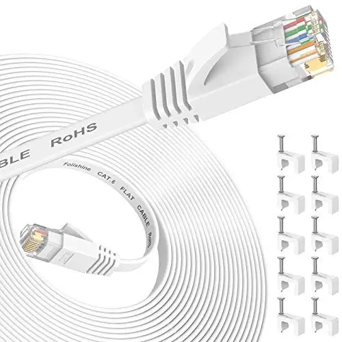 Ethernet Cable 25 ft, Cat 6 Ethernet Cable High Speed with Network Patch Cords, LAN Cable Clips&Rj45 Connector for Router Modem Faster Than Cat 5e/Cat 5-White