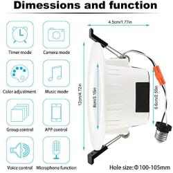 Smart LED Recessed Downlight with Touchscreen Smart Switch & Smart Bridge, FVTLED 10pcs Wireless Bluetooth Mesh 9W 4 inch 700LM 2700K-6500K Dimmable RGBWC Multicolor Color 5 in 1 Ceiling Spotlight