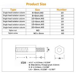 M3 Nylon Hex Male-Female Spacer Standoffs Screw Nut Assortment Kit,Hex Utility Spacer Standoff Screw Nut Assortment Mounting Hardware Set,for FPV,Quadcopter Drone, RC,DIY（180pcs,Black)