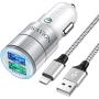 IWAVION Car Charger Compatible with iPhone 11 Pro Max/11/XS Max/XS/XR/X/8/7 Plus/7/6S/6/5S/5C/SE/5,iPad Pro/Air/Mini, with 3ft Charging Cable, Quick Charger 3.0&2.4A Dual Fast USB Car Charger Adapter