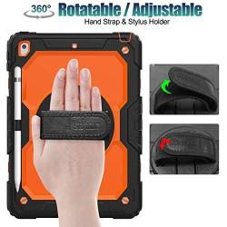 SEYMAC stock Case for iPad 8th/7th Generation,iPad 10.2 Case [Full-Body] Protective Case with [360 Degrees Rotating Stand] & Strap [Pencil Holder] for iPad 8th/7th Generation 2020/2019 (Orange+Black)