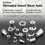 Mardatt 180Pcs SAE 304 Stainless Steel Rivnut Rivet Nut Assortment Kit Flat Head Threaded UNC Rivetnut Kit Insert Nutsert (#8-32#10-24 1/4''-20 5/16''-18 3/8''-16)