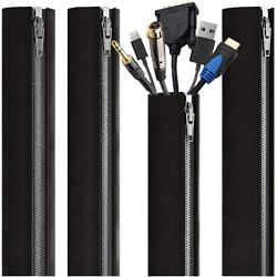 EVEO Cable Management Sleeves and Cable Concealer – 4 Cord Sleeve Cord Organizer Cable Organizer Wire Organizer – Cable Sleeve, Black Cord Management and Cable Sleeves Cords for Wire Management