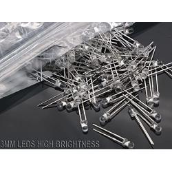 Waycreat 100PCS 3mm White LED Diode Lights Clear Emitting LEDs for High Intensity Super Bright Lighting Bulb Lamps Electronics Components Diodes