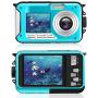 Underwater Camera for Snorkeling, Waterproof 2.7K 24MP Digital Camera, HD Rechargeable Camera with Dual Screen for Camping, Underwater, Swiming, Underwater Camera