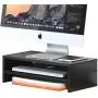 FITUEYES Computer Monitor Stand Clamp Desk TV Shelf Risers 16.7 inch 2 Tiers Monitor Stand Save Space Black