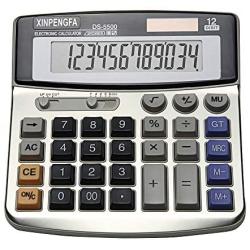 XINPENGFA Office Calculator, Solar and Battery Dual Power, Metal Surface 12 Digit Calculators Large Display Big LCD,and Large Button
