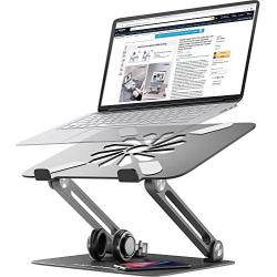 Skrebba Laptop Stand, EPN Laptop Riser with Heat-Vent to Elevate Laptop, Adjustable Height Laptop Stand Holder with Slide-Proof Silicone and Protective Hooks, for MacBook Pro/Air (Dark Grey)