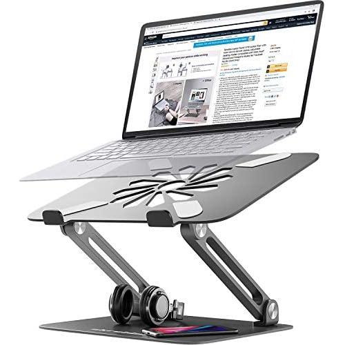 Skrebba Laptop Stand, EPN Laptop Riser with Heat-Vent to Elevate Laptop, Adjustable Height Laptop Stand Holder with Slide-Proof Silicone and Protective Hooks, for MacBook Pro/Air (Dark Grey)