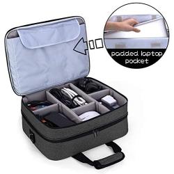 Luxja 2 Layers Projector Case with Protective Laptop Sleeve, Projector Bag with Adjustable Compartments, Black