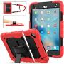 SEYMAC stock Case for iPad Mini 5 Case, Shock-Proof [Full-Body] Case with 360 Rotating Stand [Pencil Holder] [Screen Protector] Hand Strap for Mini 5th/4th Generation (Black+Red)
