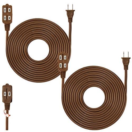 25 Feet Brown Extension Cord, 3 Outlet, 2 Prong, 16 Gauge Cable, Heavy Duty, Indoor use, (2 Pack) - by Revpex