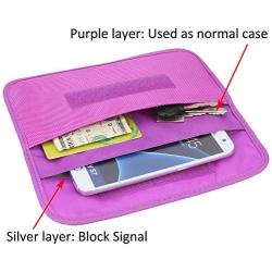 Faraday Bag, Wisdompro RFID Signal Blocking Bag Shielding Cage Pouch Wallet Case for Cell Phone Privacy Protection and Car Key FOB, Anti-Tracking, Anti-Spying Case Blocker - Purple