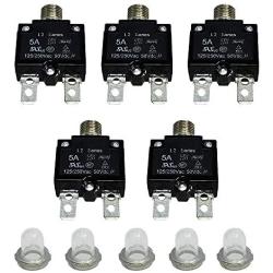 IZTOSS 5PCS 5Amp Circuit Breakers with manual reset Waterproof Button transparent Cover DC50V AC125-250V with Quick Connect Terminals