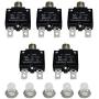 IZTOSS 5PCS 5Amp Circuit Breakers with manual reset Waterproof Button transparent Cover DC50V AC125-250V with Quick Connect Terminals